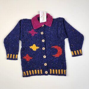 NWT Roisin Dubh Kids Irish Wool Chenille Moon & Stars Cardigan Sweater sz S